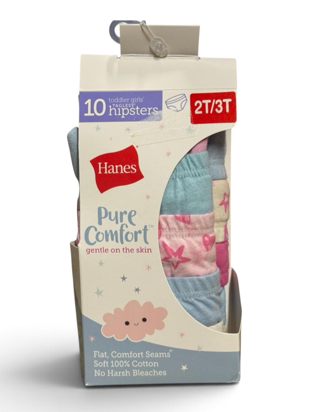 HANES Toddler Girls' Hipster Underwear 10 Pack 2T/3T Pink, Blue, Cream NEW